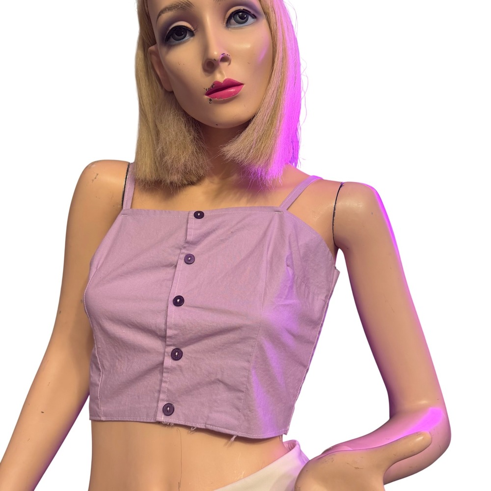 Handmade Purple Button Front Cropped Camisole Spaghetti Strap Coquette Fairycore